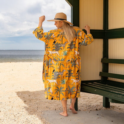 Yellow Junge Frida Kahlo Inspired 100% Cotton Velvet Kimono Robe – Elegant, Versatile & Cozy