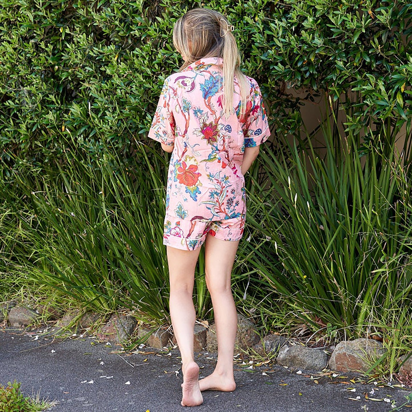 Beachside Blooms 100% Cotton Pyjama Shorts Set – Hand-Screen Printed, Comfortable & Stylish, Available in Multiple Sizes, Limited Edition