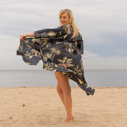 Tropical Black Women's Cotton Kimono Robe – Relax in Style