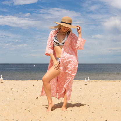 Peach Floral Women's Cotton Kimono Robe – Comfort Meets Artful Elegance