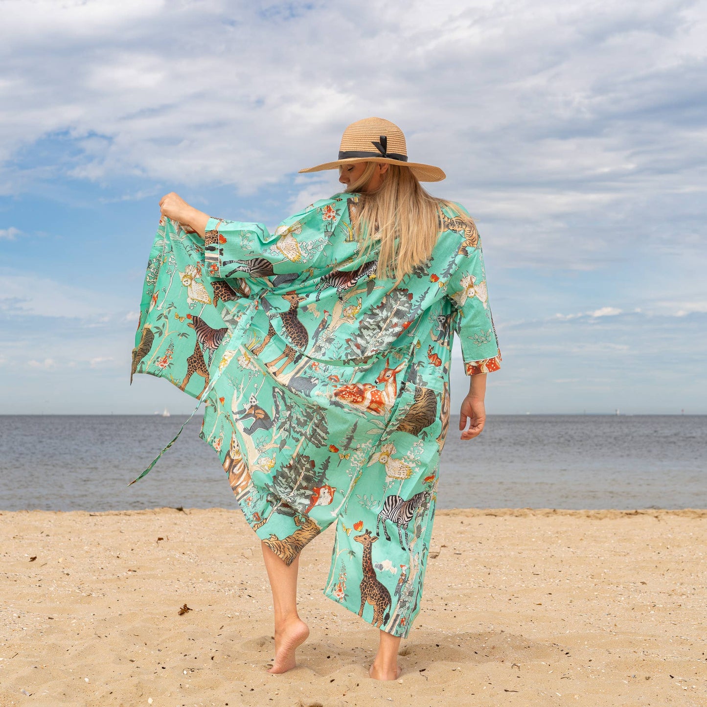 Boho Greens Women's Cotton Kimono Robe - Frida Kahlo Inspired, Stylish & Comfortable