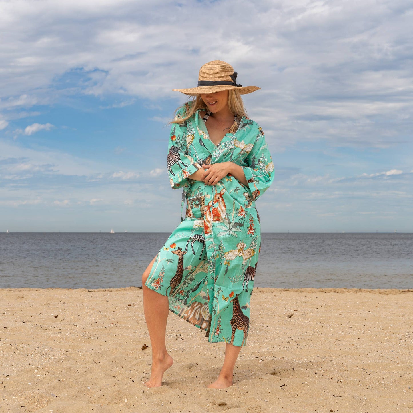 Boho Greens Women's Cotton Kimono Robe - Frida Kahlo Inspired, Stylish & Comfortable