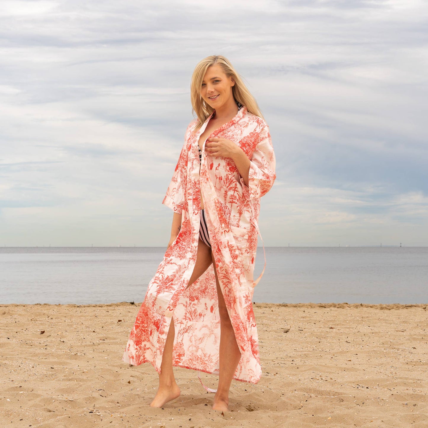 Sia Pink Women's Cotton Kimono Robe - Frida Kahlo Inspired, Soft & Versatile (One Size, 100% Cotton)