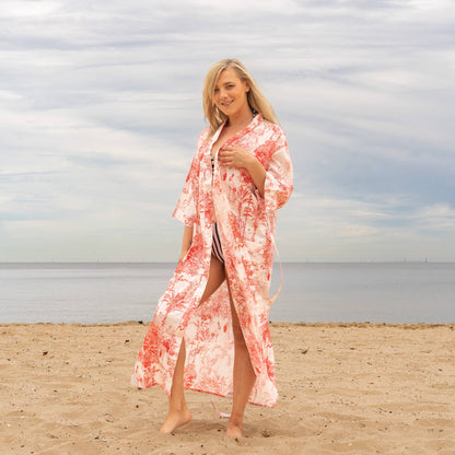 Sia Pink Women's Cotton Kimono Robe - Frida Kahlo Inspired, Soft & Versatile (One Size, 100% Cotton)