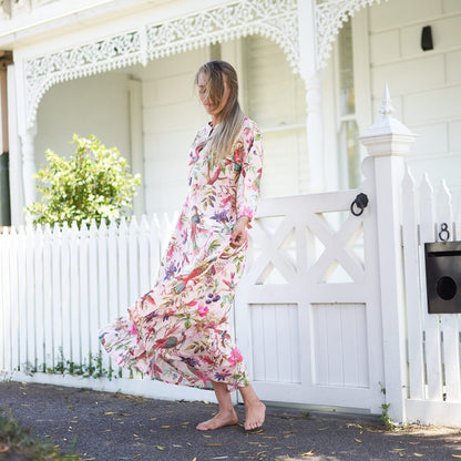 Sea, Sun, and Florals 100% Cotton Maxi Dress – Boho Chic, Hand-Screen Printed, S/M & L/XL