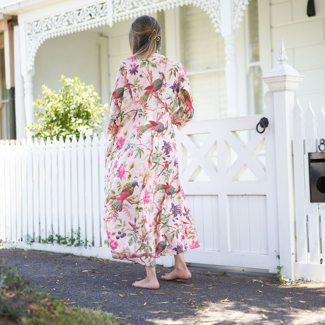 Sea, Sun, and Florals 100% Cotton Maxi Dress – Boho Chic, Hand-Screen Printed, S/M & L/XL