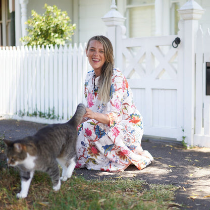 Coastal Charm 100% Cotton Maxi Dress – Floral Hand-Screen Printed, S/M & L/XL, Limited Edition