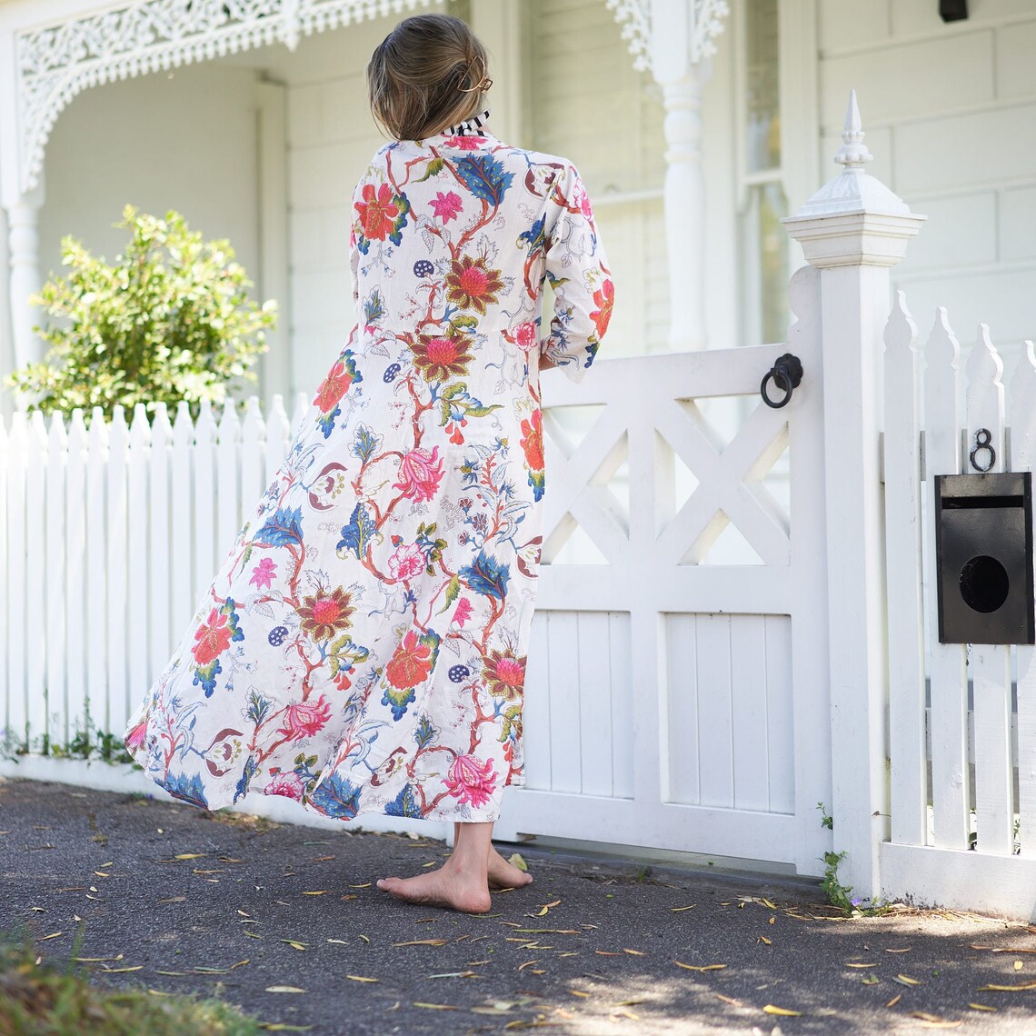 Coastal Charm 100% Cotton Maxi Dress – Floral Hand-Screen Printed, S/M & L/XL, Limited Edition