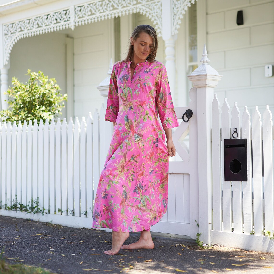 Blossoming Bliss 100% Cotton Maxi Dress – Floral Hand-Screen Printed, S/M & L/XL, Limited Edition