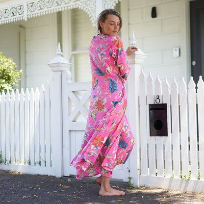 Beachside Beauty 100% Cotton Maxi Dress – Floral Hand-Screen Printed, S/M & L/XL, Limited Edition