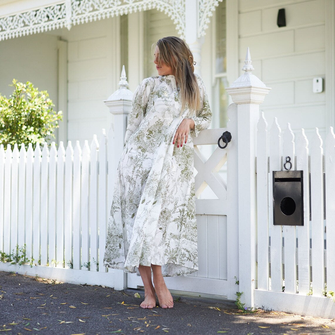 Timeless Tranquility 100% Cotton Maxi Dress – Floral Hand-Screen Printed, S/M & L/XL, Limited Edition