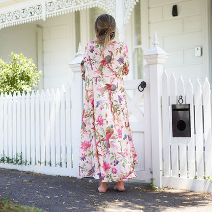 Sea, Sun, and Florals 100% Cotton Maxi Dress – Boho Chic, Hand-Screen Printed, S/M & L/XL