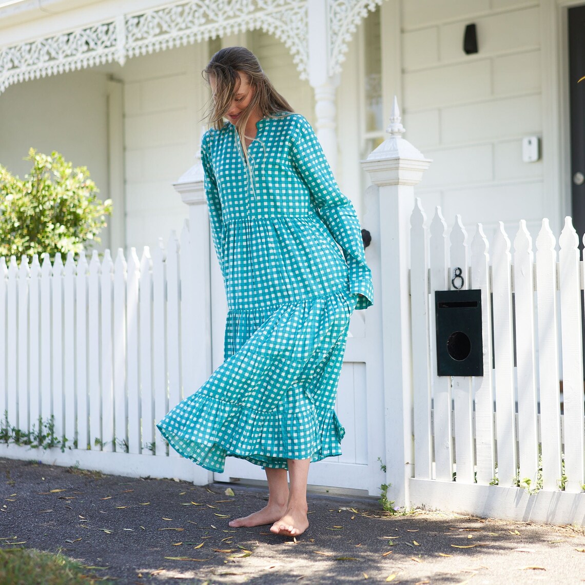 Coastal Comfort 100% Cotton Maxi Dress – Boho Floral Hand-Screen Printed, S/M & L/XL, Limited Edition