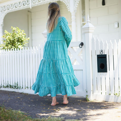 Coastal Comfort 100% Cotton Maxi Dress – Boho Floral Hand-Screen Printed, S/M & L/XL, Limited Edition