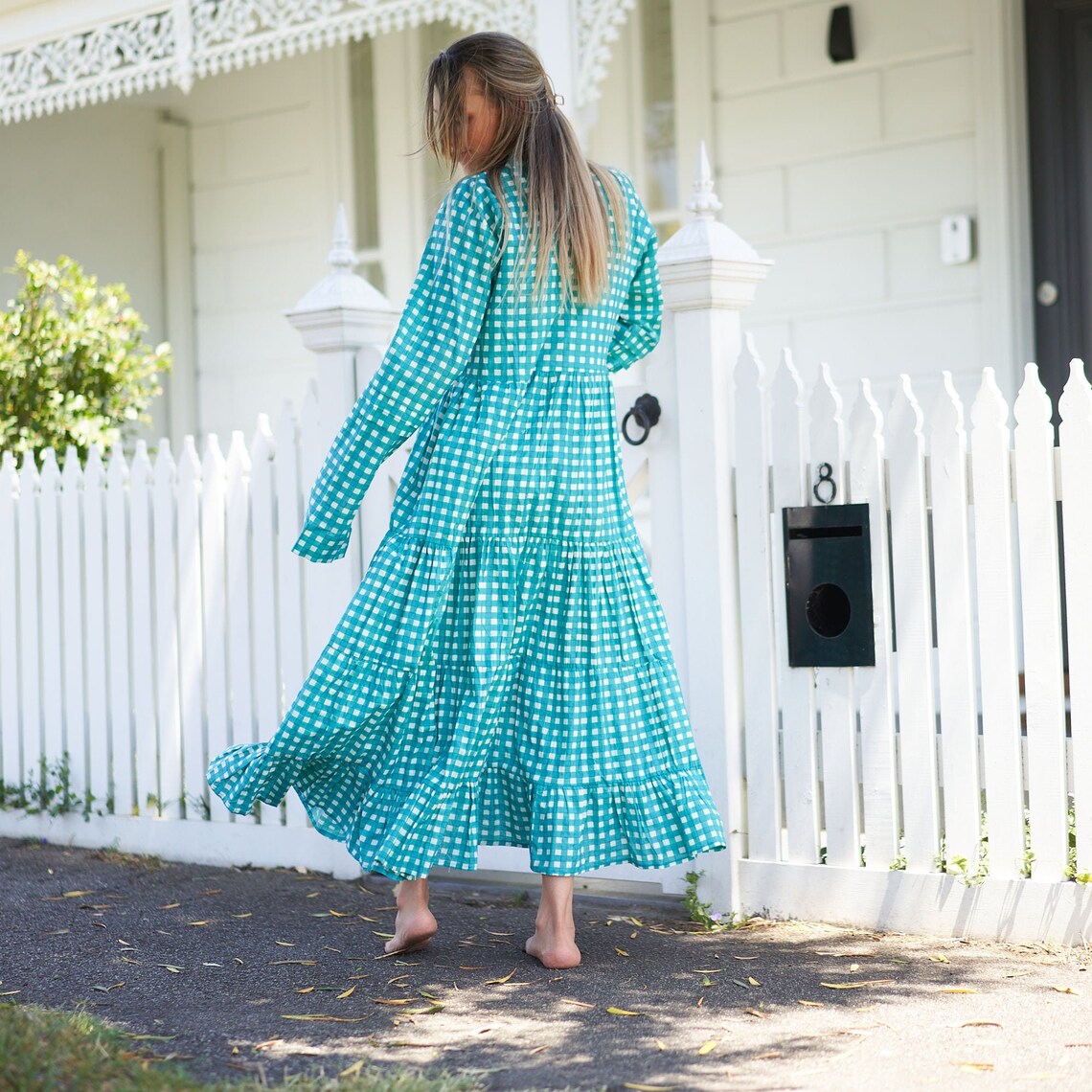 Coastal Comfort 100% Cotton Maxi Dress – Boho Floral Hand-Screen Printed, S/M & L/XL, Limited Edition