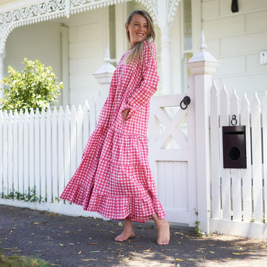 Vacation Vibes 100% Cotton Maxi Dress – Boho Floral Hand-Screen Printed, S/M & L/XL, Limited Edition