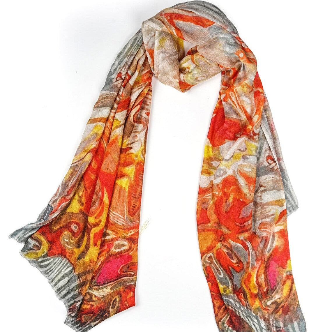 Silk Modal Scarf - Cream/Orange - Luxurious Soft Blend, Lightweight, Stylish Accessory for Any Occasion