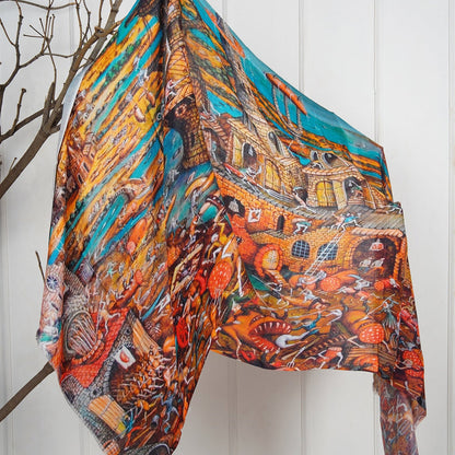 Brown/Blue Luxury Silk Modal Scarf - Eco-Friendly Soft Head & Neck Wrap