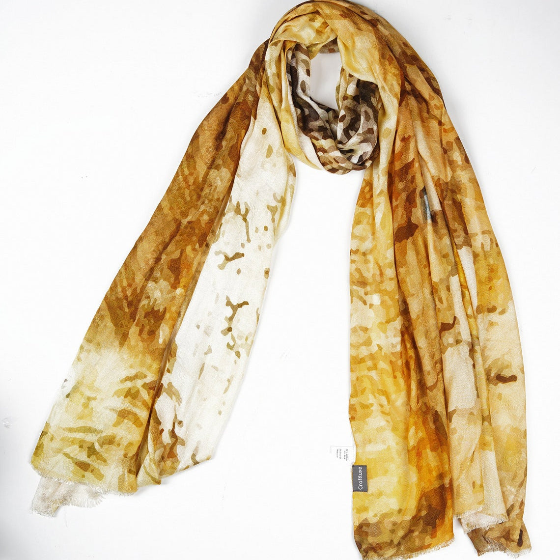 Mustard/Cream Silk Modal Scarf - Eco-Friendly Luxury Head & Neck Wrap