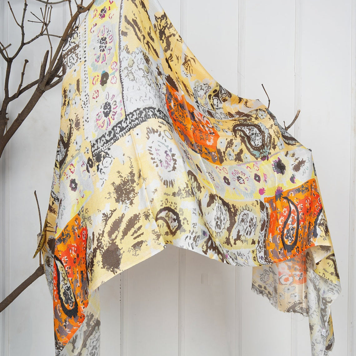 Silk Modal Scarf – White/Yellow – Luxury Eco-Friendly Blend of 90% Modal & 10% Silk