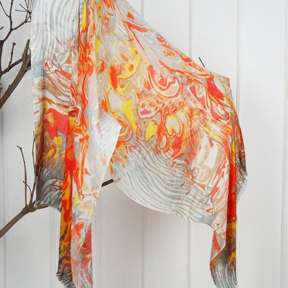 Silk Modal Scarf - Cream/Orange - Luxurious Soft Blend, Lightweight, Stylish Accessory for Any Occasion