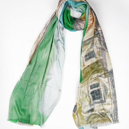 Green and Cream Silk Modal Scarf - Eco-Friendly, Soft & Lightweight, Luxury Head and Neck Wrap