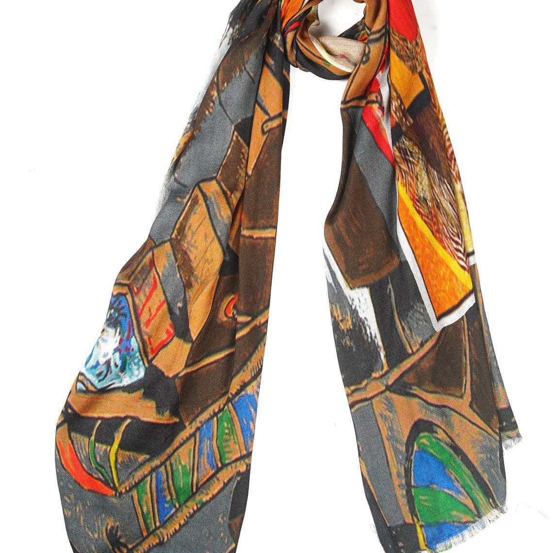 Grey/Brown Silk Modal Scarf - Soft, Eco-Friendly Luxury Head & Neck Wrap