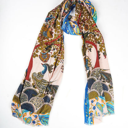 Luxury Cream/Blue Silk Modal Scarf - Soft, Eco-Friendly Head & Neck Wrap