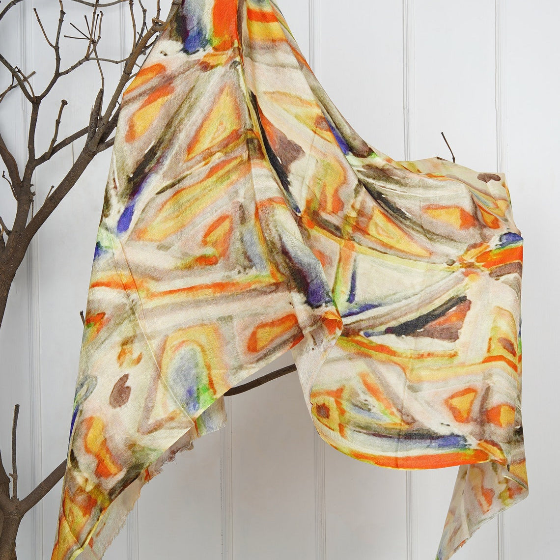 Yellow/Cream Silk Modal Scarf - Eco-Friendly Luxury Head & Neck Wrap