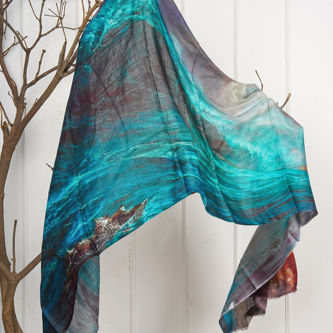 Silk Modal Scarf - Ocean Blue, 90% Modal & 10% Silk, Eco-Friendly, Lightweight Head & Neck Wrap