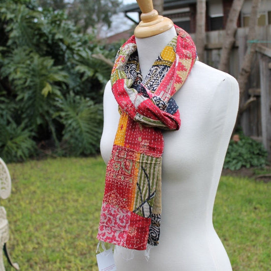 Gypsy Spirit Reversible 100% Cotton Scarf - Handmade Kantha Patchwork - 45x180cm Soft & Breathable - Unique Two-Sided Design - Free Shipping in Australia