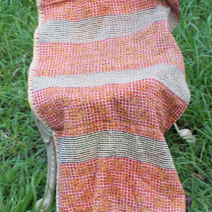 Playful Patchwork Reversible 100% Cotton Scarf - Handmade Kantha Design - 45x180cm - Unique Two-Sided Look - Free Shipping in Australia