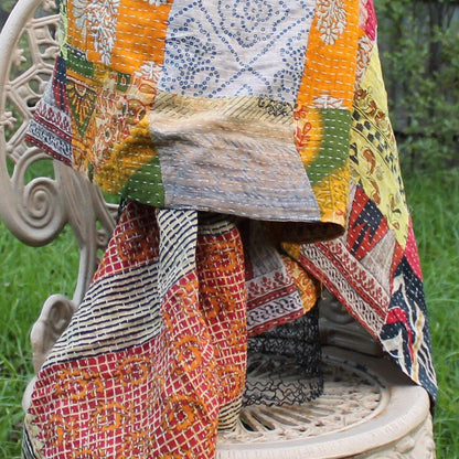 Playful Patchwork Reversible 100% Cotton Scarf - Handmade Kantha Design - 45x180cm - Unique Two-Sided Look - Free Shipping in Australia