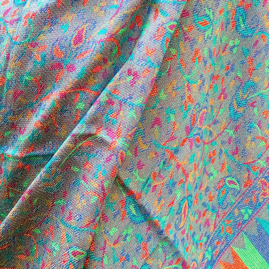 Hippie Haven Reversible Pashmina Scarf - 50% Viscose & 50% Wool - Multicolor Double-Sided Shawl - Handmade in Kashmir - Free Size 72x180 cm - Free Postage