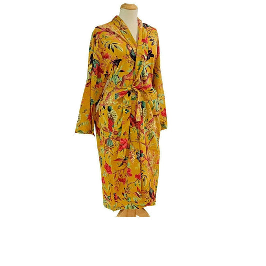 Birds of Paradise 100% Cotton Kimono Bathrobe - Frida Kahlo Inspired Design - Versatile 48-inch Free Size - Made in India - Limited Edition