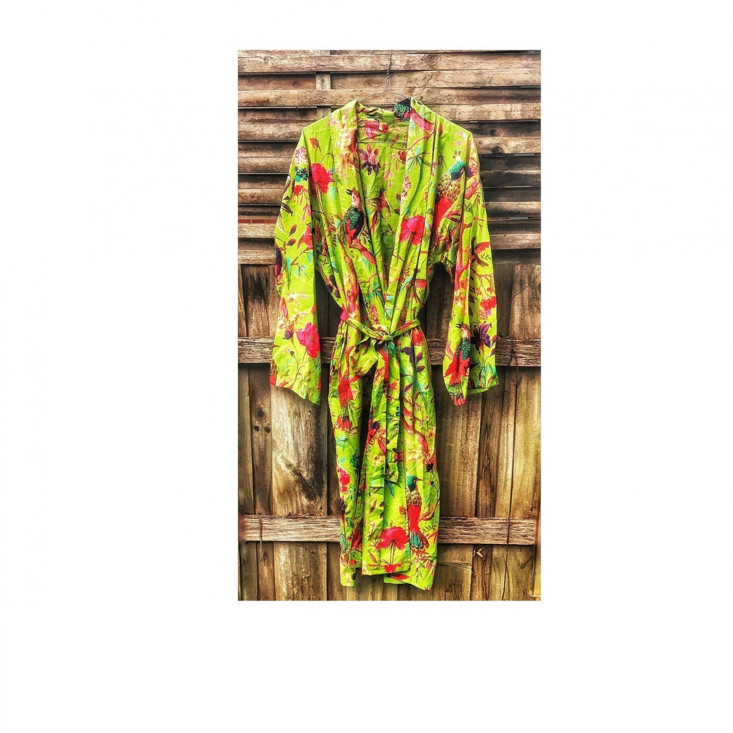 Boho Birds 100% Cotton Kimono Bathrobe - Bird of Paradise Inspired Design - Free Size 48-inch - Versatile Kimono, Robe & Kaftan - Limited Edition