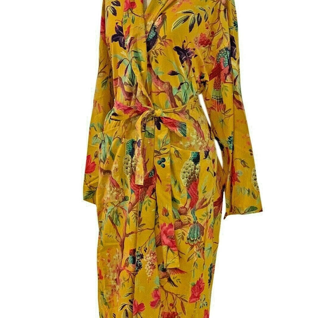 Birds of Paradise 100% Cotton Kimono Bathrobe - Frida Kahlo Inspired Design - Versatile 48-inch Free Size - Made in India - Limited Edition