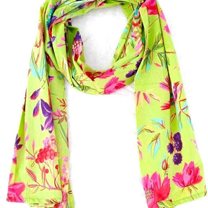 Spring Fling Bird of Paradise 100% Cotton Scarf - Vibrant Multi-Coloured Neck Wrap - 160x40cm - Lightweight & Breathable - Made in Australia