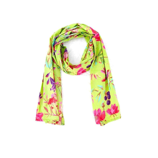 Spring Fling Bird of Paradise 100% Cotton Scarf - Vibrant Multi-Coloured Neck Wrap - 160x40cm - Lightweight & Breathable - Made in Australia