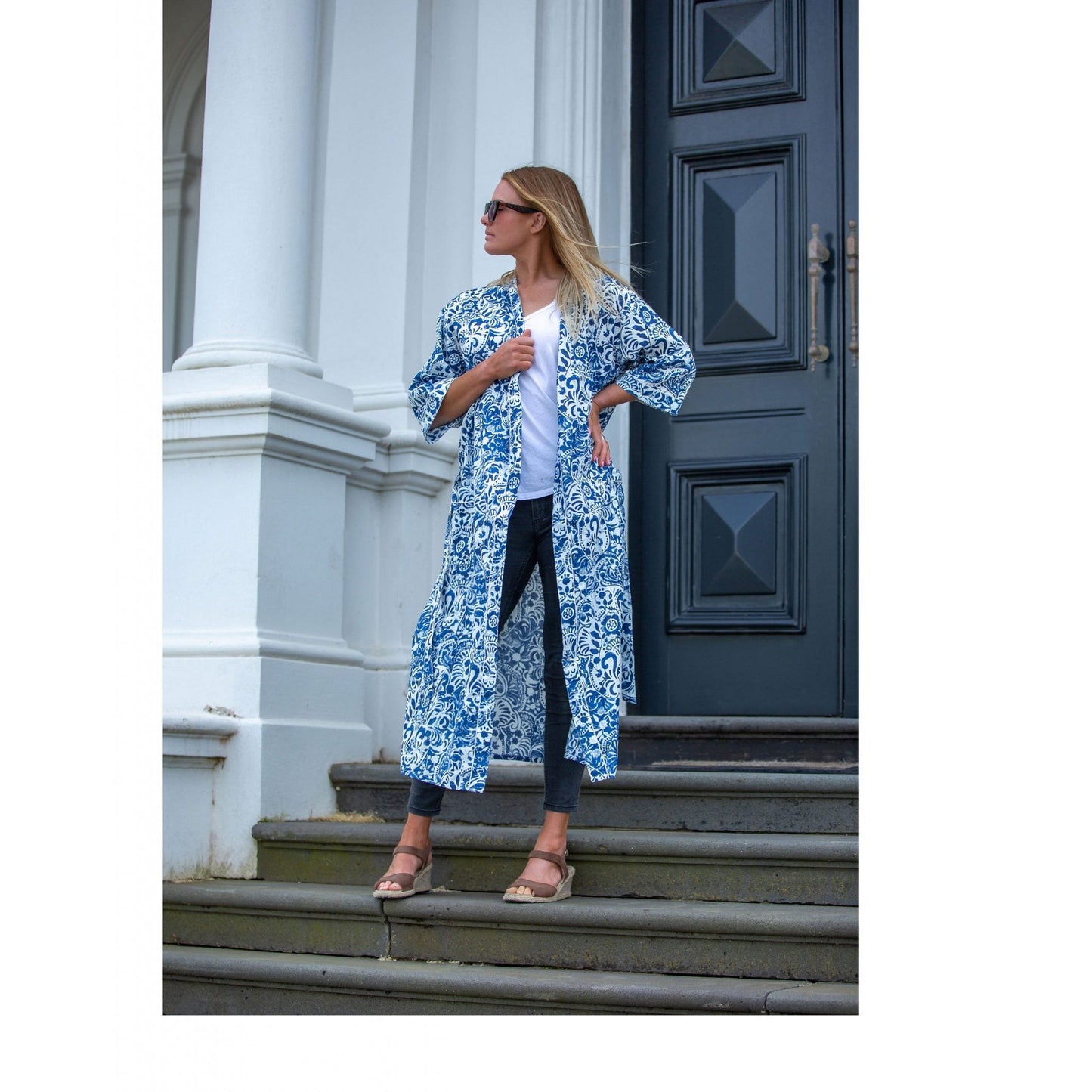 Precious China Piece Kimono 100% Cotton Bathrobe – Bird of Paradise Hand Screen Print, Soft Cotton Cambric, Versatile Styling, Free Size, Limited Edition, Designed in Australia, Made in India.