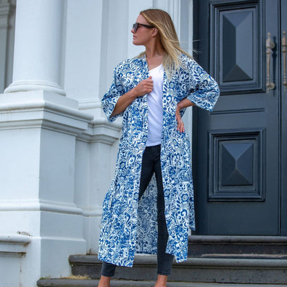 Precious China Piece Kimono 100% Cotton Bathrobe – Bird of Paradise Hand Screen Print, Soft Cotton Cambric, Versatile Styling, Free Size, Limited Edition, Designed in Australia, Made in India.