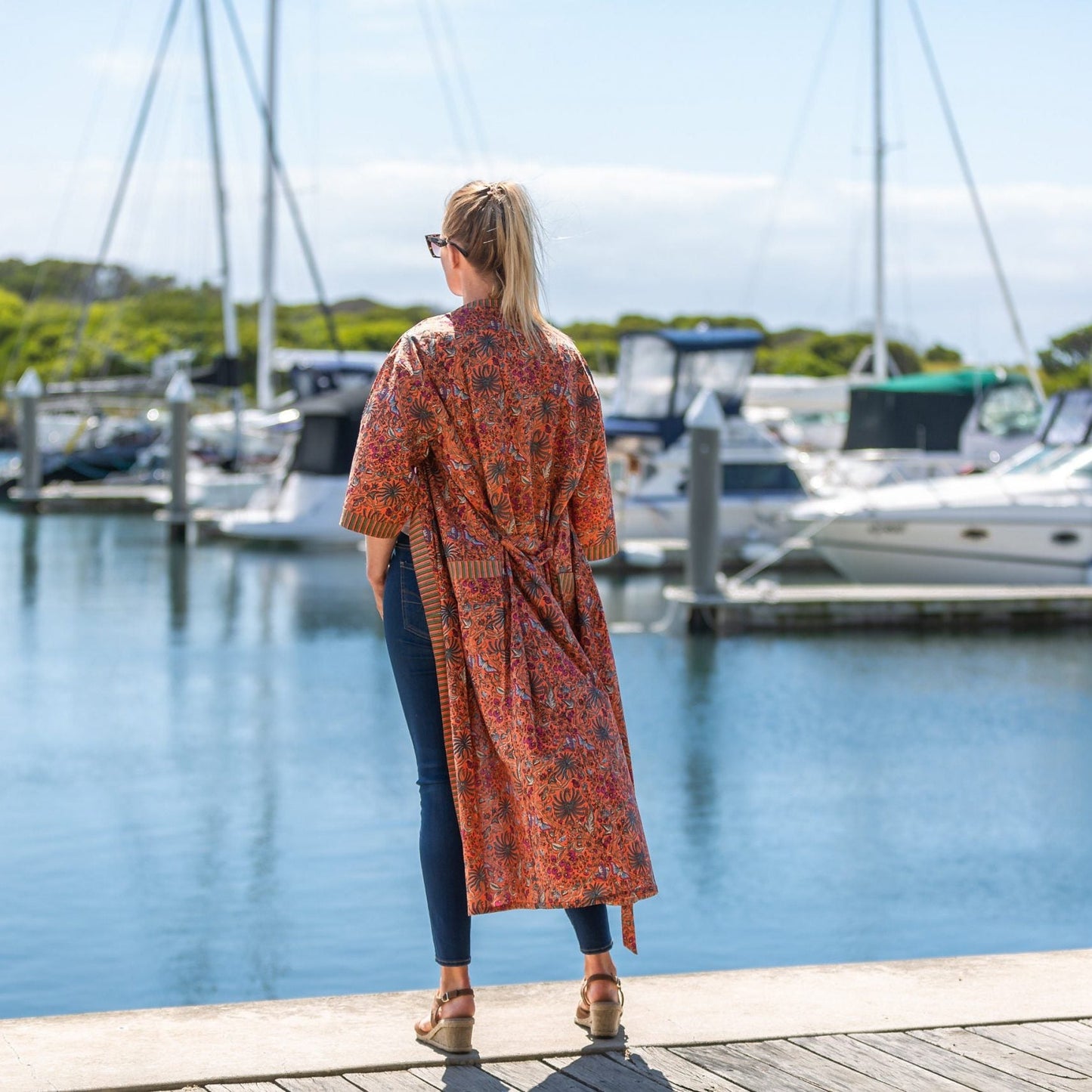 Grevillea Kimono 100% Cotton Bathrobe – Grevillea-Inspired Hand-Screen Printed, Lightweight Cotton Cambric, Free Size, 48 Inches, Versatile Design, Limited Edition