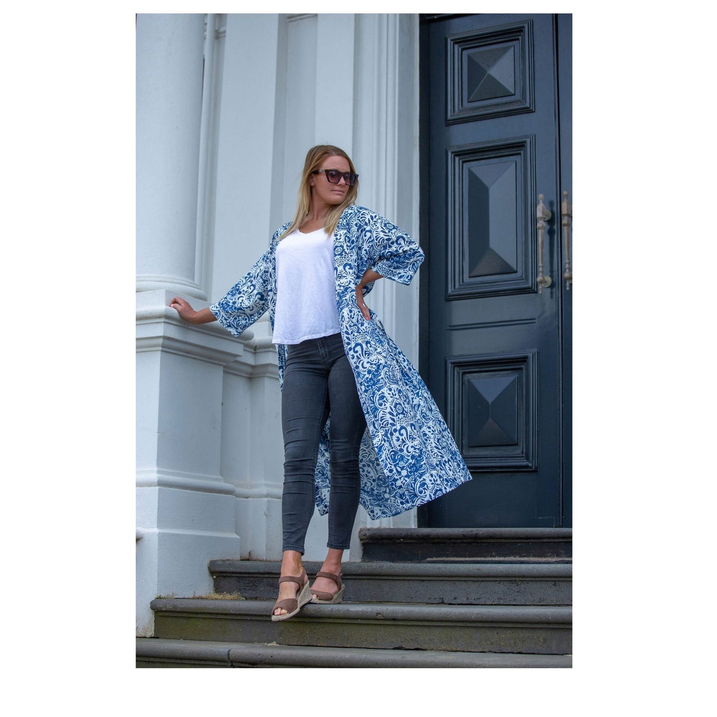 Precious China Piece Kimono 100% Cotton Bathrobe – Bird of Paradise Hand Screen Print, Soft Cotton Cambric, Versatile Styling, Free Size, Limited Edition, Designed in Australia, Made in India.