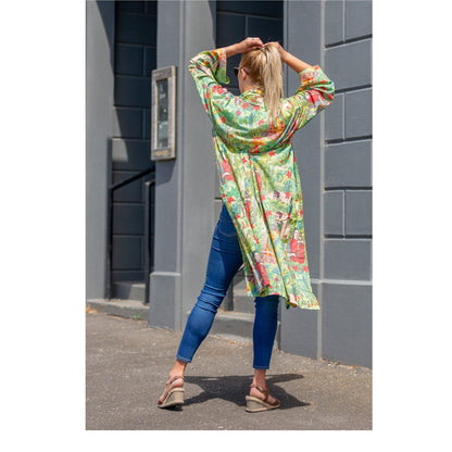 Frida Jungle Kimono 100% Cotton Bathrobe – Bird of Paradise Design, Limited Edition, Versatile Style, 100% Cotton Cambric, Free Size, Ideal for Lounging, Designed in Australia and Made in India