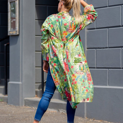 Frida Jungle Kimono 100% Cotton Bathrobe – Bird of Paradise Design, Limited Edition, Versatile Style, 100% Cotton Cambric, Free Size, Ideal for Lounging, Designed in Australia and Made in India