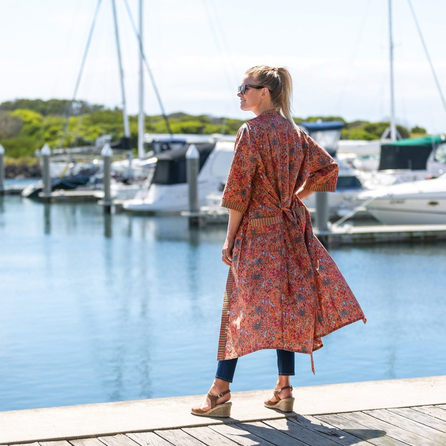 Grevillea Kimono 100% Cotton Bathrobe – Grevillea-Inspired Hand-Screen Printed, Lightweight Cotton Cambric, Free Size, 48 Inches, Versatile Design, Limited Edition