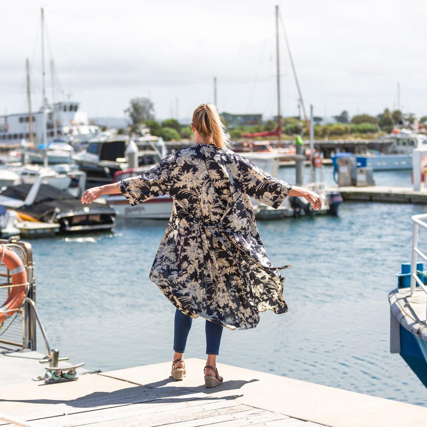 Navy Dream Kimono 100% Cotton Bathrobe – Floral Print, Hand-Screened, Free Size, Limited Edition, Multi-Use