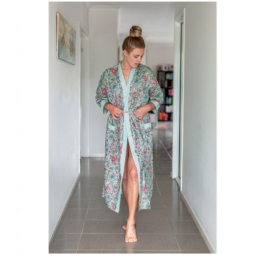 Verdant Valley Kimono Bathrobe - 100% Cotton Cambric - Frida Kahlo & Bird of Paradise Design - Free-Size, Versatile Kimono, Robe, Kaftan - Limited Edition with Matching Tie & Pockets